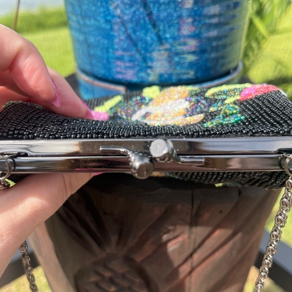 RARE VINTAGE 100% PURE SILK HAND BEADED FLORAL PURSE - Picture 8 of 11